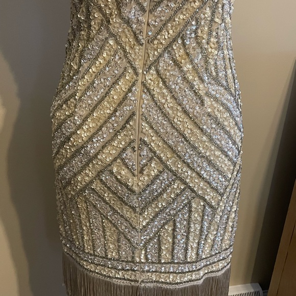Sold Aidan Mattox Gold Silver Fringe Sequin Dress - Picture 5 of 8